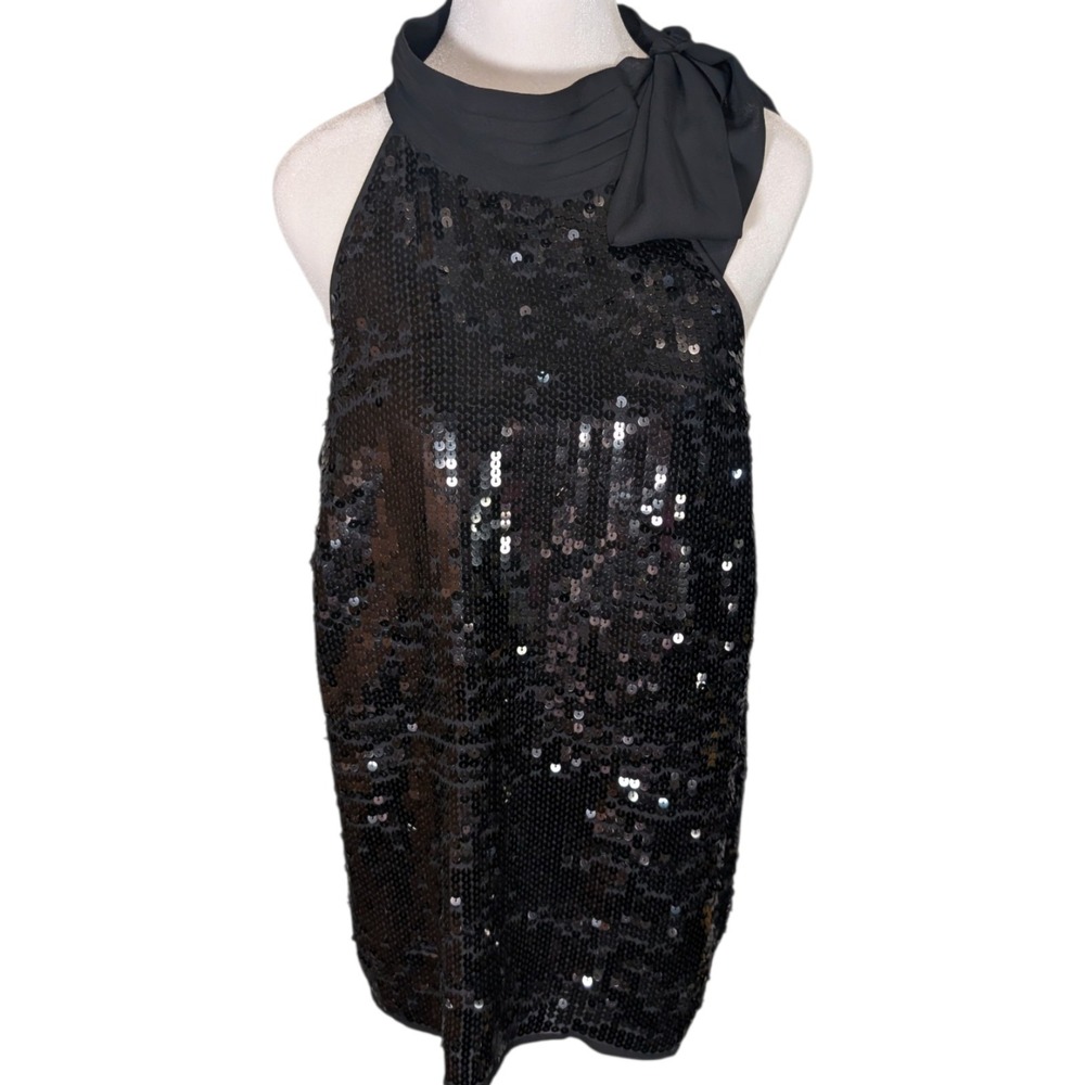 Lane Bryant Black Sequin Halter Top Bow Neck Sleeveless Blouse Plus Size 18